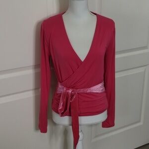 J Crew top blouse pink size medium crushed velvet tie long sleeve crop V-neck